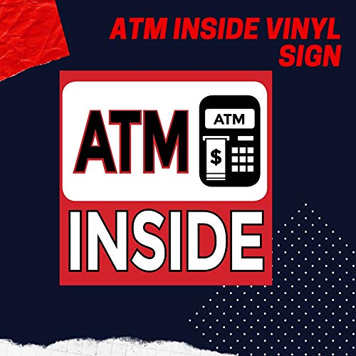 ATM Inside Inside Vinyl Sign, Decalque de adesivo de 4 x 4, 2 pacote, vermelho e branco, autodidata