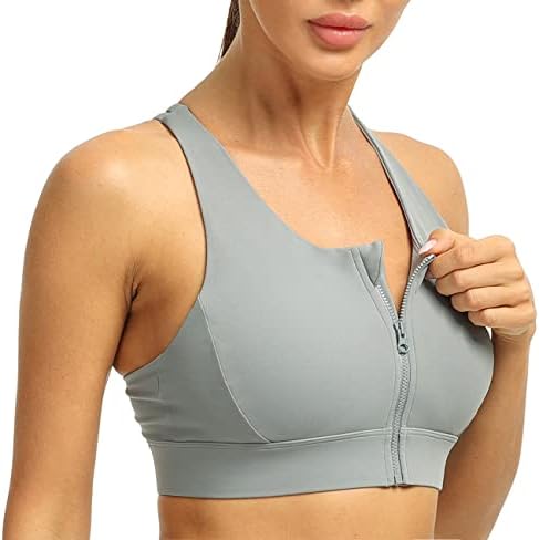 Icyzone Zip Front Sports Bra para Women Strappy Workout Workout Yoga Bras Médio Impacto