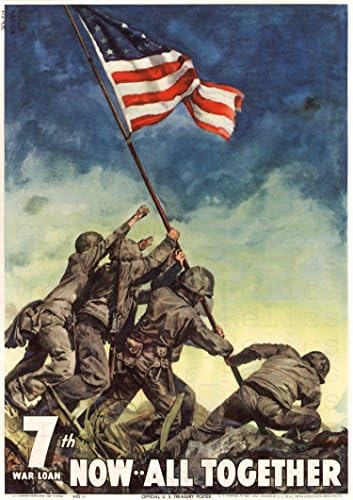 Upcrafts Studio Design Iwo Jima Poster, tamanho 8.3x11,7 polegadas - WW2 Marines Bandle Raising, réplica de propaganda