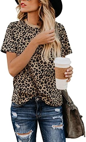 BMJL Camisas Casuais Casuais Camisas Leopardas Tops Bedia Básica de Moda Curta Blusa Soft Blush Soft Fit Fit