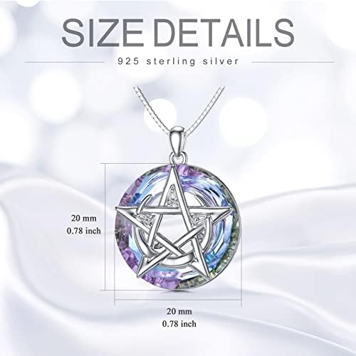 Pelovny Mothers Day Gifts Pentagram Pentacle Colar 100 Languages/Shell Abalone/Crystal Sterling Silver I Love You Moon Fase Pingente Jóia Presente para mulheres