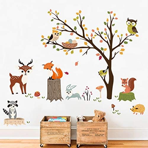decalques de parede da floresta decalmila animais árvores coruja adesivos de parede de raposa de raposa decoração de parede