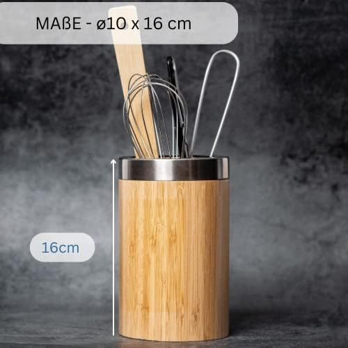 Westmark Utensil Holder/Kitchen Organizer, redondo, com aro de aço inoxidável, dimensões: Ø10 x 16 cm, bambu/aço inoxidável, tapas + amigos, marrom claro/prata, 69852270