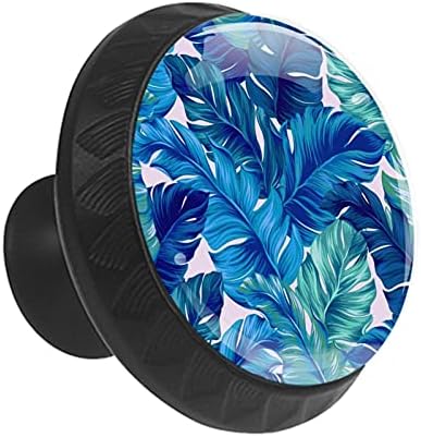 12 peças azuis aquarela folhas tropicais botões de vidro para gavetas de cômoda, 1,37 x 1,10 em armários de cozinha redondos para o quarto de berçário em casa quarto de crianças quarto