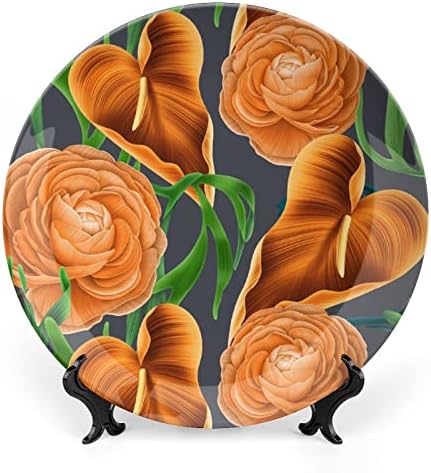 Flores tropicais e folhas Placa decorativa de osso porcelana com stand Home Wobble-Plate Placas Placas domésticas Presente 10 polegadas