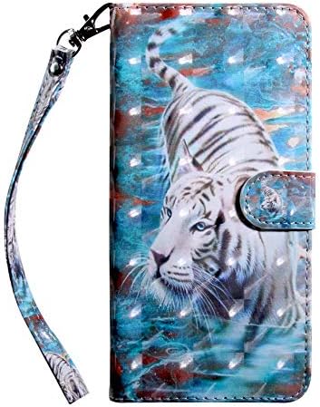 Leecoco para LG Stylo 5 Case Slim 3d Luxo Tigre branco estampa de couro PU Caixa de couro Flip Stand Stand Card Titular Livrar