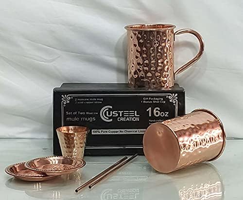 Criação Custeel Fibra Tradicional Moscou MULA - Canecas de cobre - conjunto de dois - inclui canecas de 2 x 16 onças - 2 x montanhas