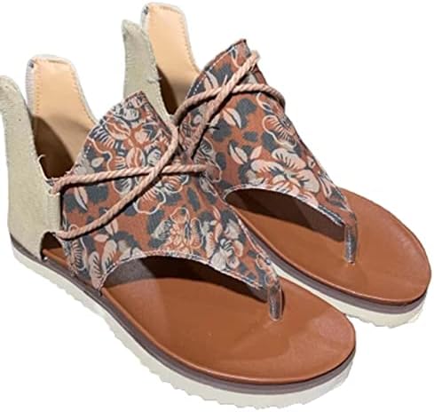 Sandálias para plataforma feminina de estilo étnico renda estampa up chinelos de sandália romana aberta de pé de praia sapatos de tornozelo