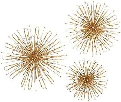 DeCo 79 Metal Starburst Wall Decor com detalhamento de Orb, conjunto de 3 16 , 20, 24 D, ouro