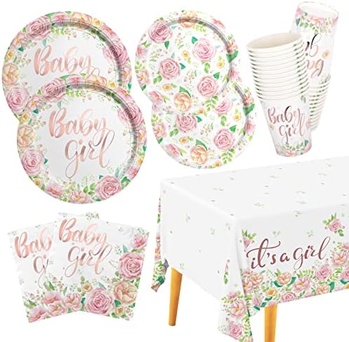 Placas de papel de papel de chá de bebê floral Placas de papel guardanapos da mesa de mesa de mesa para uma festa de chuveiro