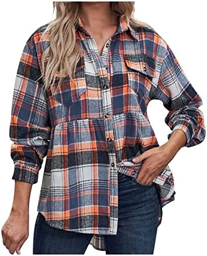 Jaquetas de camisa de botão de lapela feminina Hide Belly Blouse Tops casual solto ajuste arrasado com manga comprida casacos