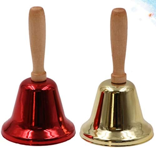 Handbells Small Bell Santa Papai Noel Handbells Handbells lida de madeira preta Bells Handbells Aço Sinos de Natal-2pcs Supplimentos de Natal Simples