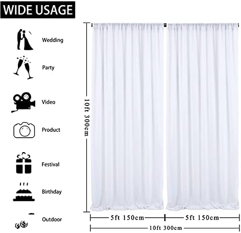 Desejo Care 10ft x 10ft White Chiffon Backdrop Cortans, cortinas de tecido de chiffon sem rugas para a decoração do palco da cerimônia de casamento da cerimônia de casamento