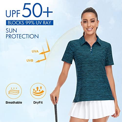 Viracy Womens Golf Shirt Upf50+ Sun Protection Treina Tops de manga curta longa 1/4 zíp