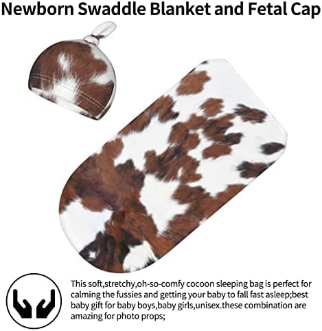 Brown Cow Print Baby Coisas recém-nascidas Swaddle Cowide Baby Blanket Sack Sack de transição macia e elástica Baby Swaddle Play