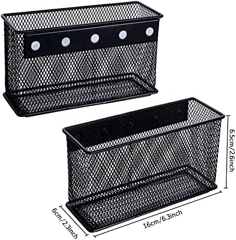 cesto magnético deDoot para armazenamento de geladeira portador magnético cesta de cesto de cesta preto portador de caneta magnética forte para geladeira, quadro branco, armário, organizador de casa e escritório, 6.3x2.3x3.6inch