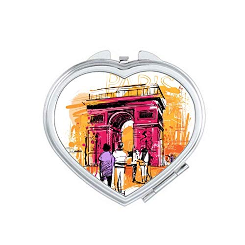 Arco triunfal Paris France Desenho à mão Espelho Magnificação portátil portátil maquiagem de bolso de mão