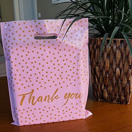 Homeworthy (50 pack premium rosa com bolinhas douradas 12 x 15 polegadas de agradecimento para pequenas empresas - sacos de compras de plástico de espessura premium com alças duráveis