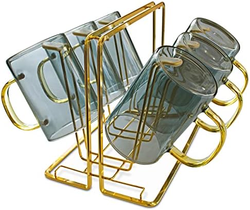 XJHOMA Counter Golden Metal Caneca Ganchs Rack de armazenamento de cozinha em casa e xícaras de chá de café de 6pc