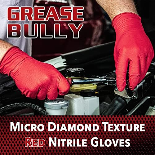 Eppco Grease Bully Bully 7 milhões Luvas de nitrila vermelha sem luva de aderência Superior de textura livre de látex, singles