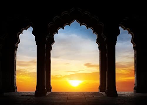BELECO 10X8ft Tecido do templo indiano cenário Arco Arco Portão de pedra Silhueta Sunset Sky Background Antigo Castelo Indiano Palácio