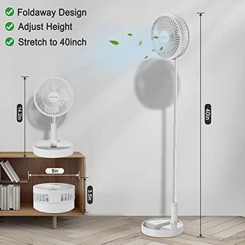 Ventilador de pé de LEDEAK com painel solar portátil, ventilador de mesa dobrável telescópico de 8 , ventiladores de pedestal operados por bateria recarregáveis ​​3 velocidades altura silenciosa Ajustável Film de piso USB para o quarto Viagem em casa