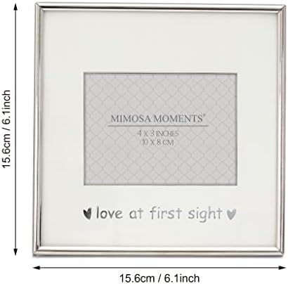 Mimosa momentos Silver Metal Square Baby First Ultrassom Picture Frame 6x6 Matting 4x3, para a mãe ser um anúncio de gravidez com