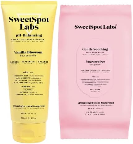 Sweetspot Labs Blossom Blossom Lavagem feminina 8 oz + lenços sem comunhão 30 contagem