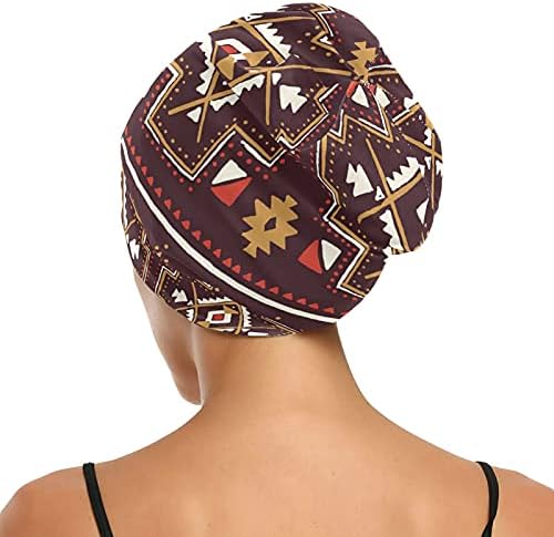 Skull Cap boné Sleep Work Hat Bonnet Geipos para mulheres listradas marrom boêmio geométrico Vintage Capinho de dormir Capéu de cabelo cabeceira