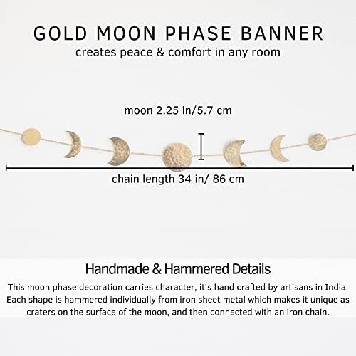 Economize 10 na parede da fase da lua pendurada, feita à mão martelada de metal de ouro de metal guirlanda boho decoração,