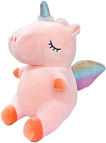 Palhas de unsicórnio de unicórnio Sociac Chriac, UNICORN Pink Plexh com asas de arco -íris, brinquedos de presente de unicórnio fofos para meninas, 12 polegadas