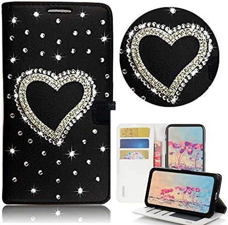 Caso de Stenes Galaxy J7 - elegante - 3D Made Bling Crystal Heart Design Heart Carteting Cartão de crédito Slots Dobra Tampa de