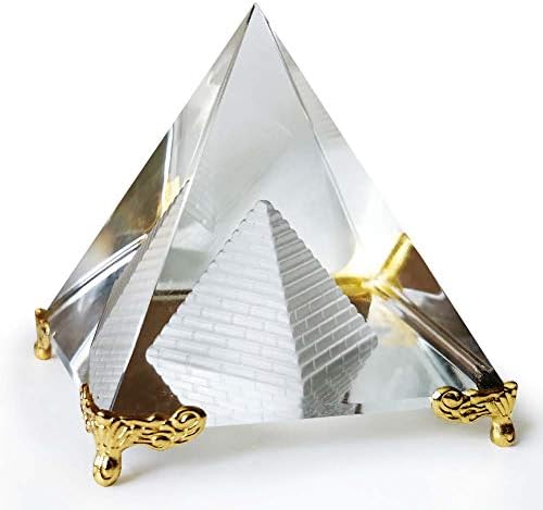 AXAYINC 80mm K9 Crystal Pyramid Figure Collectível decoração banhada a ouro.
