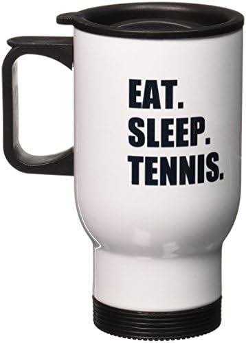 3drose Coma Sleep Tennis Black Text Sport entusiasta jogando fã player tocando aço inoxidável Caneca de viagem, 14 oz,