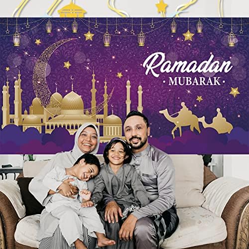 Decorações do Ramadã Mubarak, tecido grande muçulmano Ramadã Kareem Banner Eid Mubarak Sign Booth Backdrop Background para suprimentos muçulmanos do Ramadã, 78 x 43inch