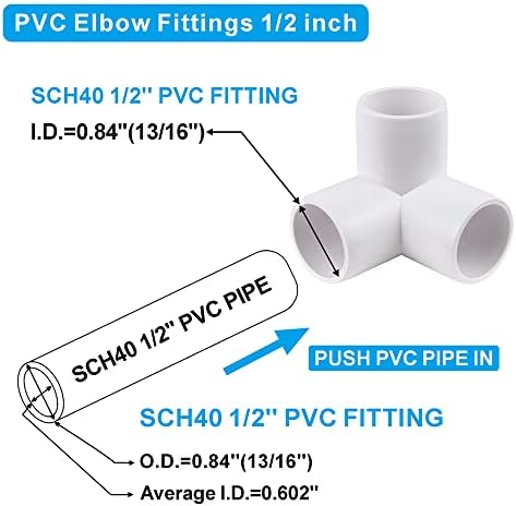 30pack 3 Way 1/2 PVC Cotovelo, conector de PVC de 3 polegadas de 1/2 polegada, ajuste de pvc de 3,2 polegadas de 1/2