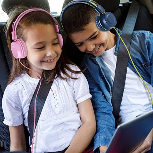 Powmee M2 Crianças fones de ouvido com fio para crianças, fone de ouvido de fios de fios de estéreo ajustável dobrável, sem emaranhado