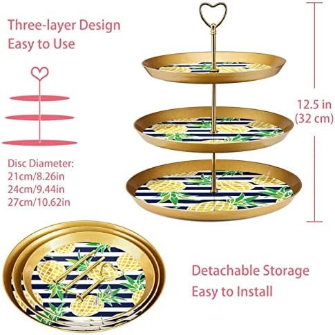 3 Tier Cupcake Stand Pinexple Stripes Padrão Sobremesa Tabela Trierada As bandejas de servir para festas