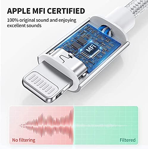 [Apple MFI Certified] 2 Pacote Lightning a 3,5 mm Adaptador de fones de ouvido para iPhone 2 em 1 AUX Audio+Charge iPhone Splitter Compatível com iPhone 14/13/12/11/xs/xr/x/8/7/ipad/ipod Suporte All sistema iOS