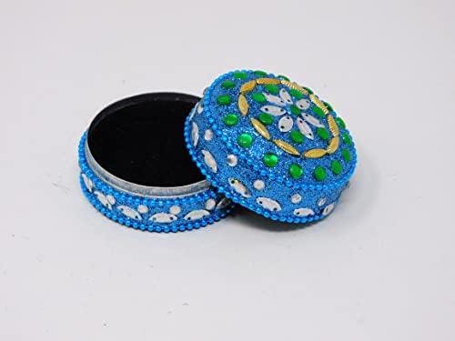 Devha autêntico multi -colorido indiano de designer artesanal/jewlery boxes, azul, 5cm