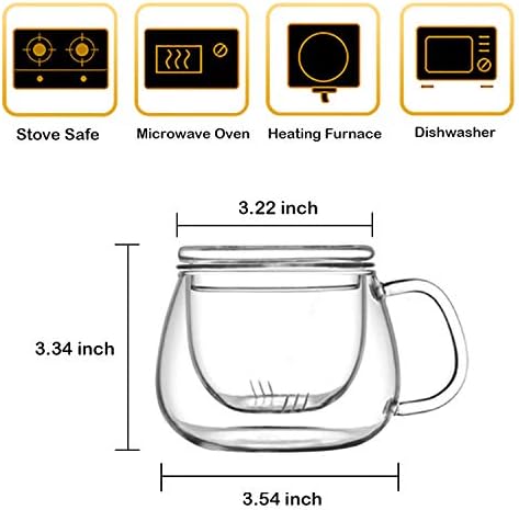 Lezero 13 onças de xícaras de chá kits Sistema de cerveja de folhas de chá solta, xícaras de vidro espessadas com cesta de infusões