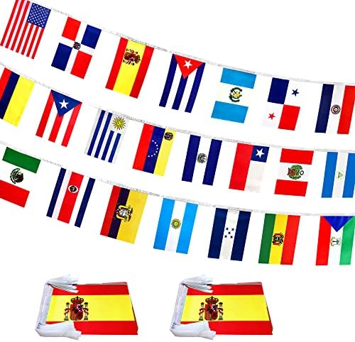 Weitbf 2 Conjunto 22 países Bandeiras de língua espanhola Banner String - Decoração variada da América Latina para