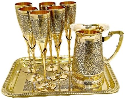 Navirock (conjunto de presentes Pure Brass Aching Design Cup com Jag Brass e Tente Conjunto de 6 - Copos de Brass de qualidade premium