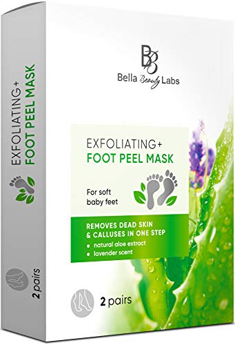 Máscara de casca esfoliante para os pés para pés macios e suaves - 2 pares por caixa - Descasque os calos e removedor de pele morta. Reparar saltos ásperos 2 pacotes - Botas de meias de gel de pé de bebê - Extrato de aloe natural