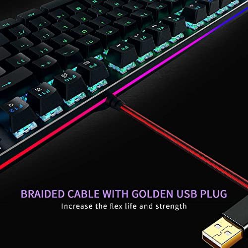 Powzan Mechic Optical Gaming Keyboard Wired - RGB LED Rainbow iluminação iluminada com tátil e clicky Blue Switch para