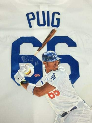 Yasiel Puig assinou William Zavala pintada à mão Dodgers Baseball Jersey Panini - Jerseys autografadas da MLB