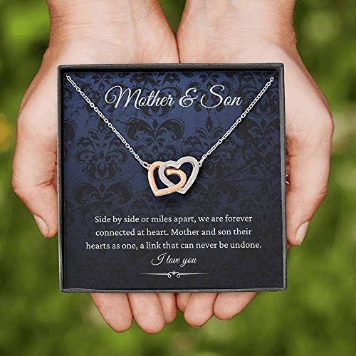 Jóias de cartão de mensagem, colar artesanal- Presente personalizado Colar de corações interligados, mãe e filho, presentes da mãe