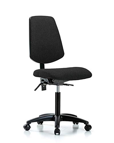 Labtech Seating LT42318 Cadeira de bancada média, tecido, base de nylon de fundo médio - inclinação, rodízios, preto