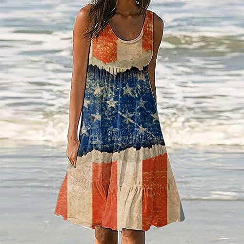 Cooki 4 de julho Dress Feminino Mulheres sem mangas bandeira americana mini estrelas de listras praia boho flowy vestidos