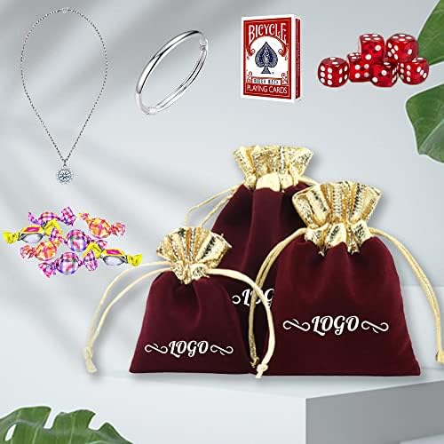 Toptie Logipo personalizado 50 PCS Sacos de presente de gado de veludo, bolsas de joalheria com tensão de ouro favores de